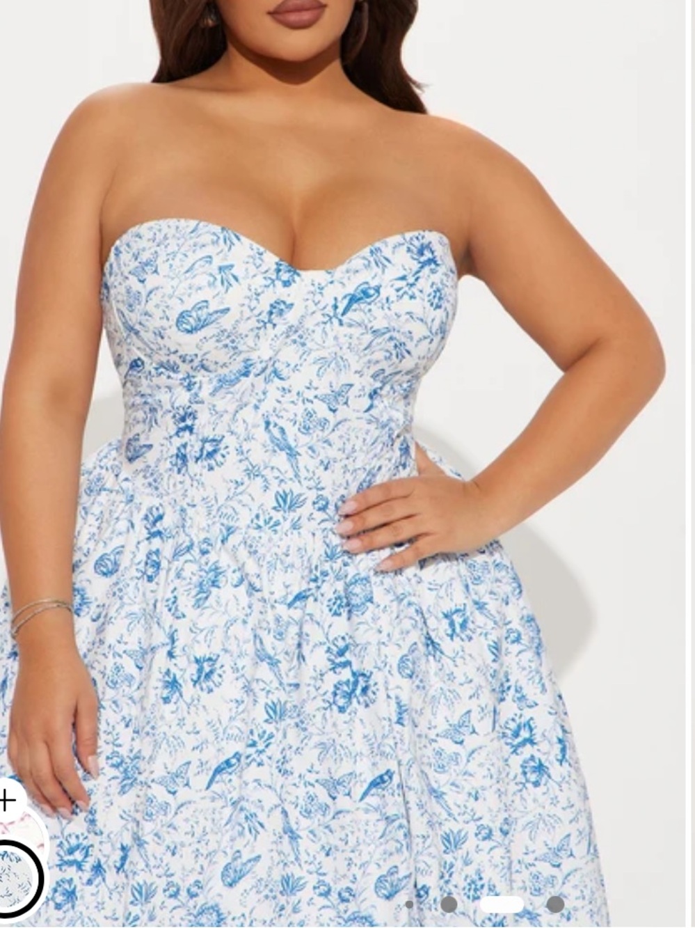 Always Strapless White Dress with Blue Floral Print